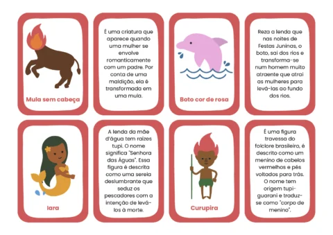 Flashcards folclore brasileiro ilustrado vermelho