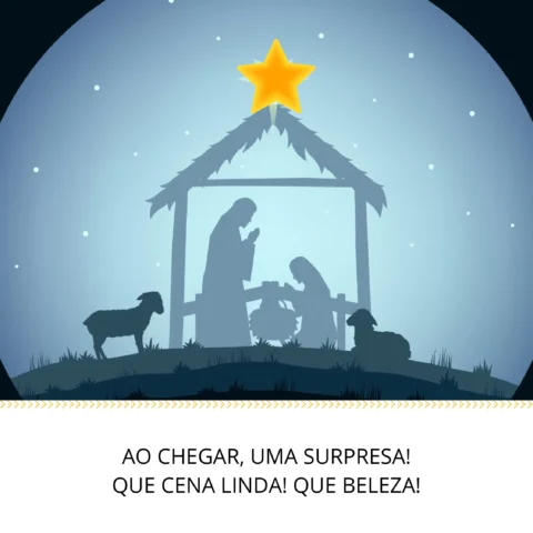 Silhueta de um presépio com uma estrela no topo, representando a cena do nascimento de Jesus.