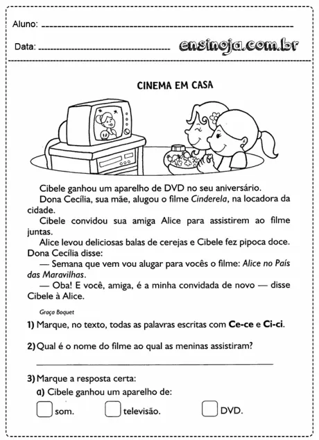 Ilustração de duas meninas assistindo a um filme em casa com um aparelho de DVD.