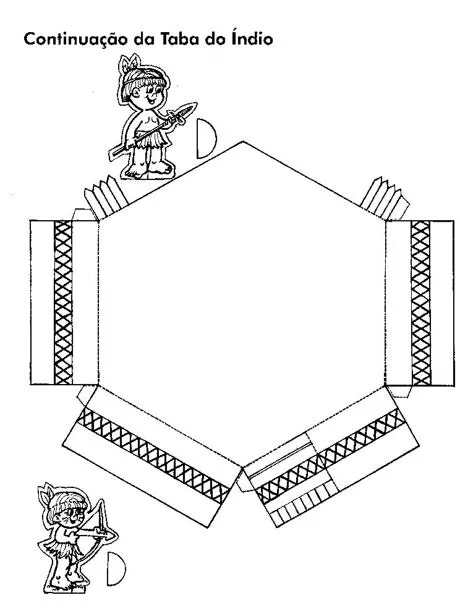 Desenho para colorir da Taba do Índio com figuras de índios.