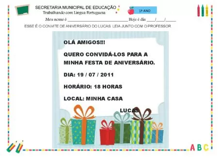 Convite de aniversário com informações sobre a festa.