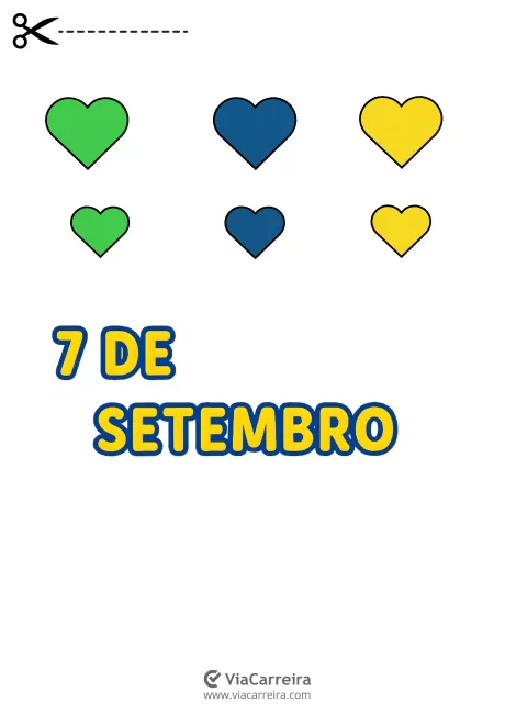 Corações em diferentes cores com a data 7 de setembro