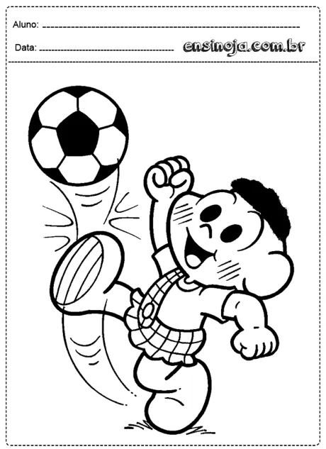 Desenho de uma criança chutando uma bola de futebol.