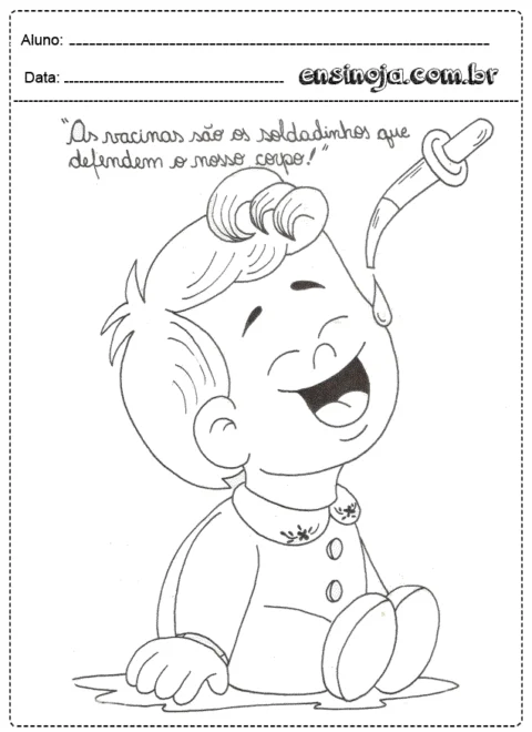 Criança sorrindo com uma seringa, representando a importância das vacinas.