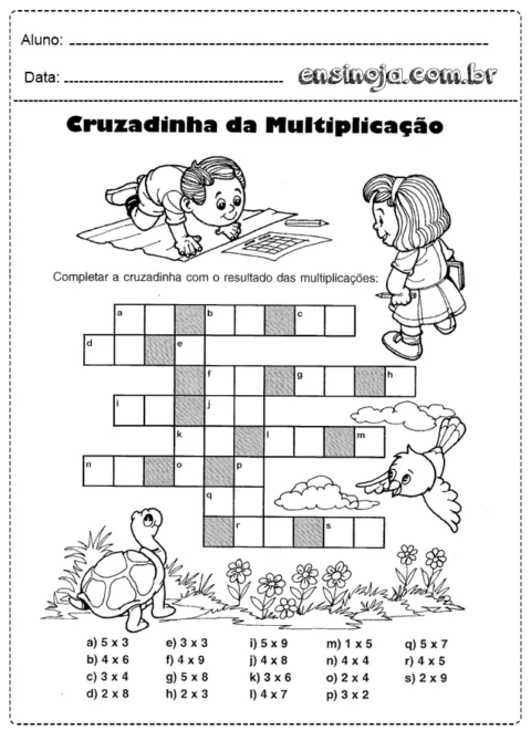 Cruzadinha da Multiplicação com crianças e animais.