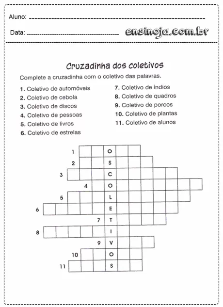 Cruzadinha dos coletivos para completar com os nomes dos coletivos.