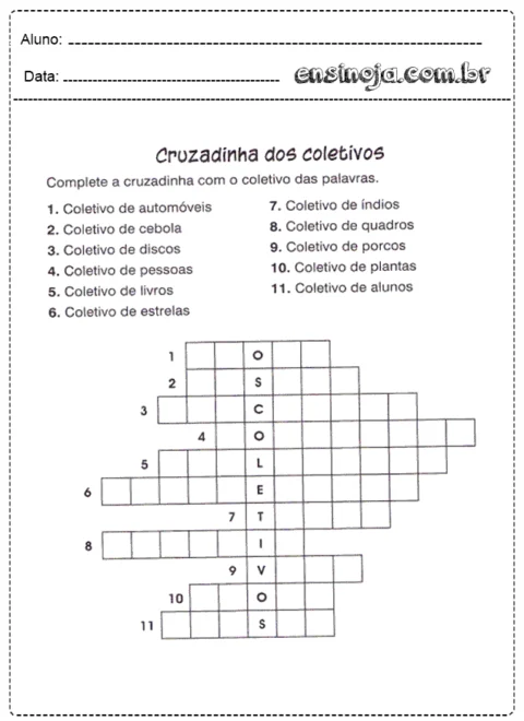 Cruzadinha dos coletivos para completar com os nomes dos coletivos.
