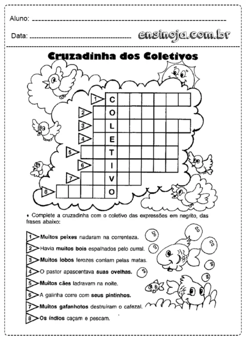 Cruzadinha dos Coletivos para completar com os nomes coletivos.