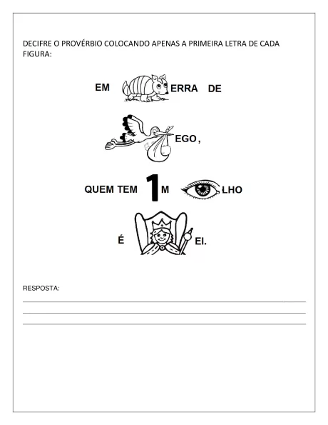 Imagem com figuras representando um provérbio para decifrar.