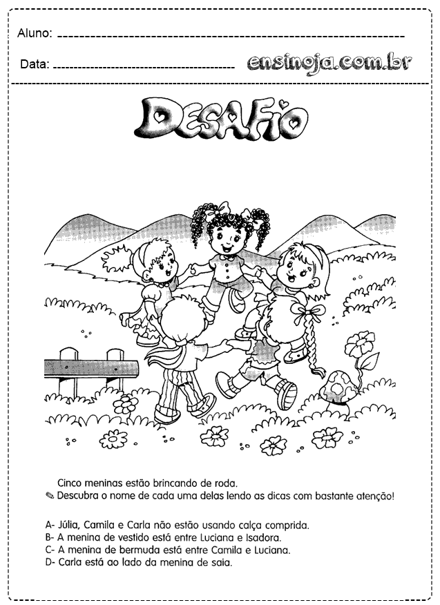 Desenho de crianças brincando de roda em um cenário ao ar livre.