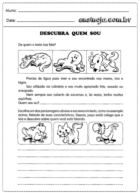 Atividade educativa sobre animais aquáticos e terrestres.