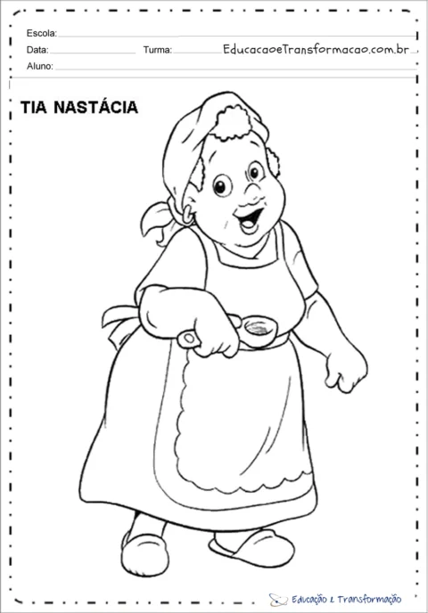 Desenho da Tia Nastácia, personagem conhecida por sua simpatia e culinária.
