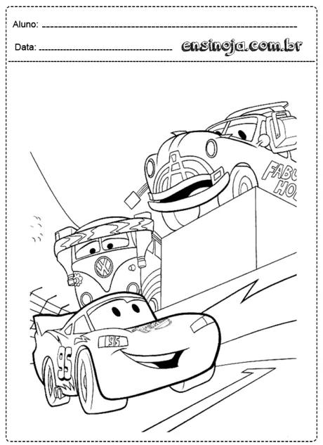 Desenho para colorir com carros animados.