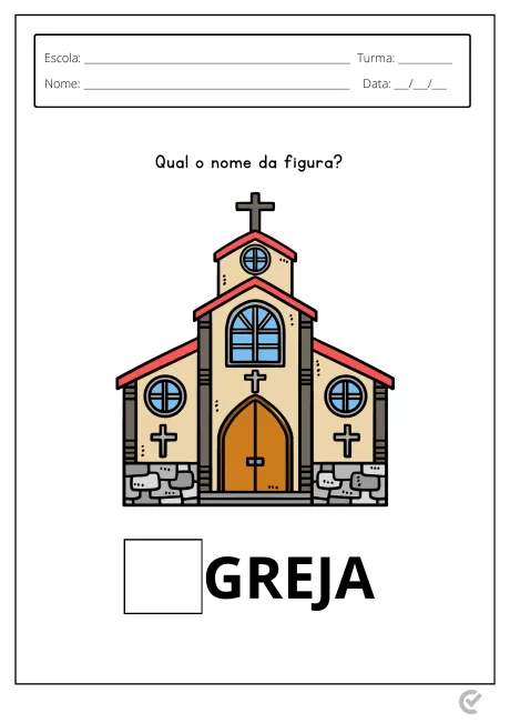 Ilustração de uma igreja com cruzes e uma porta de madeira