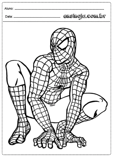 Desenho para colorir do Homem-Aranha em posição de ataque.