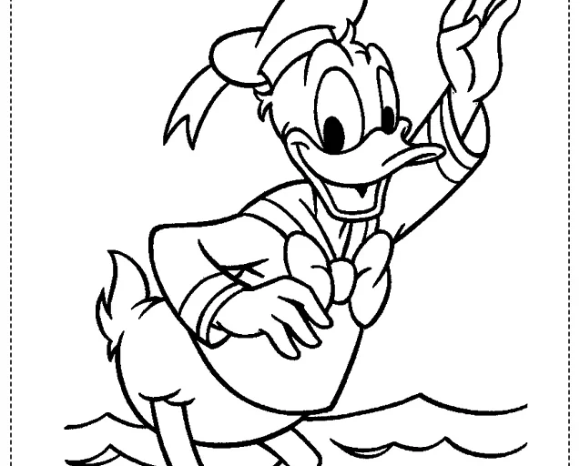 Desenho para colorir do Pato Donald acenando.