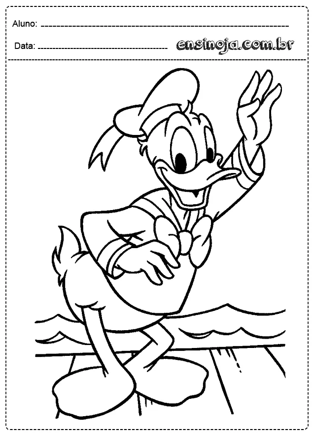 Desenho para colorir do Pato Donald acenando.