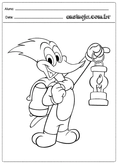 Desenho de um pássaro segurando uma lanterna