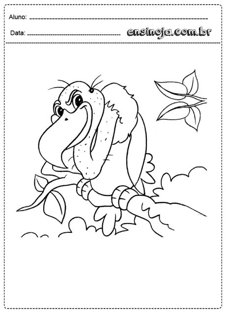 Desenho de um pássaro em uma árvore para colorir.