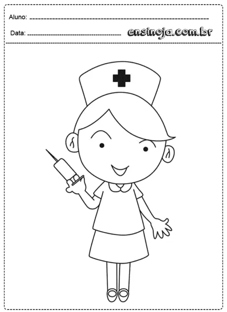 Desenho de uma enfermeira segurando uma seringa.