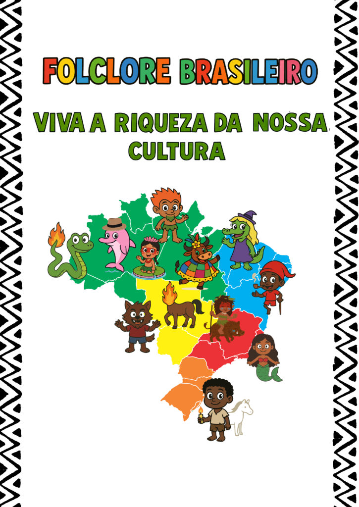 Explorando o folclore brasileiro através de um mapa ilustrado.
