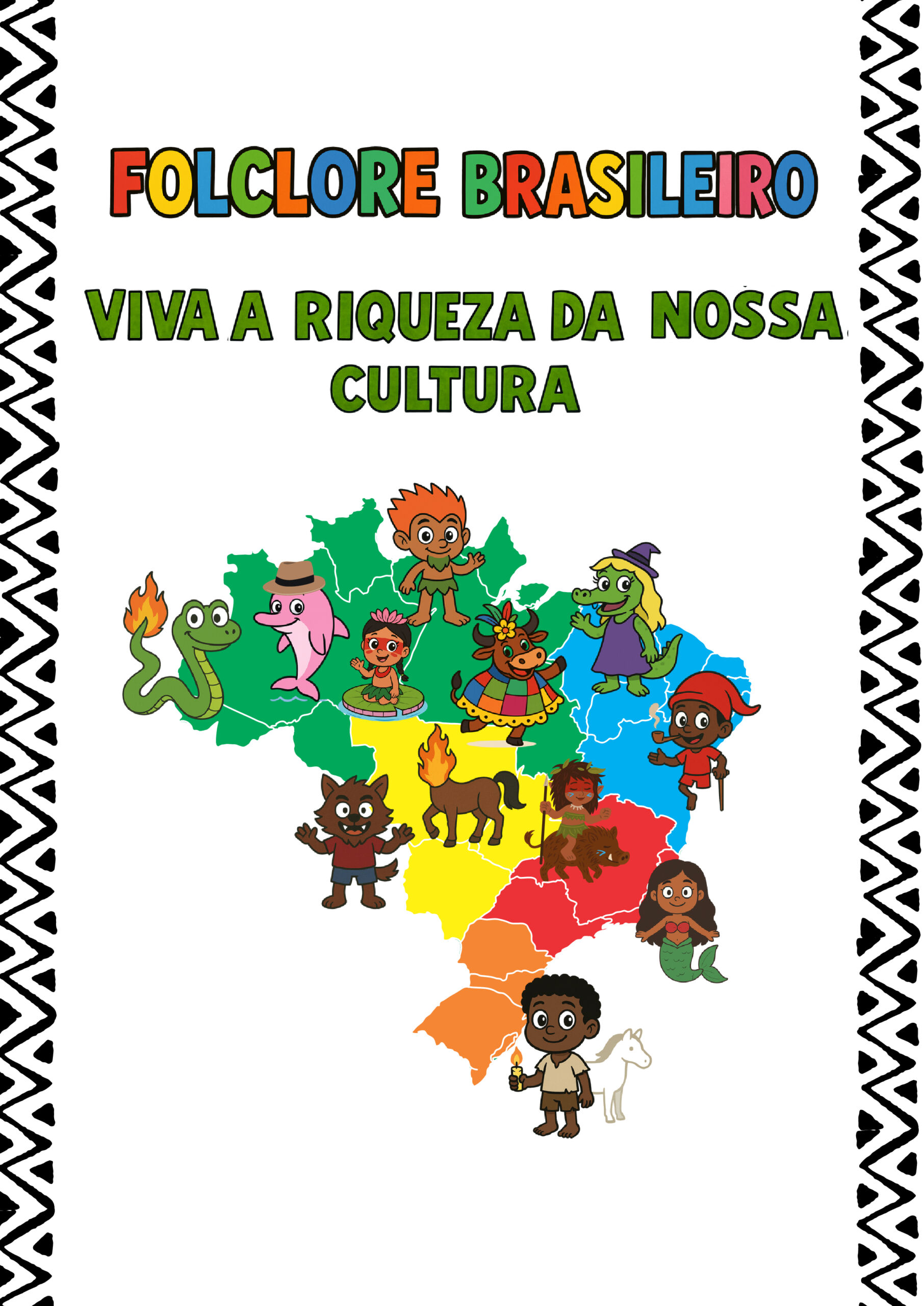 Explorando o folclore brasileiro através de um mapa ilustrado.