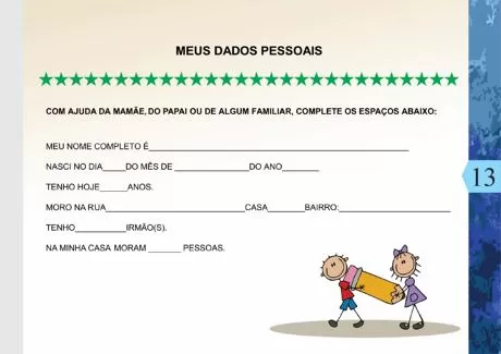 Formulário para preenchimento de dados pessoais de crianças.