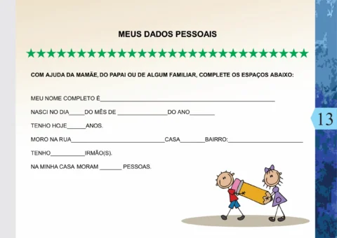 Formulário para preenchimento de dados pessoais de crianças.