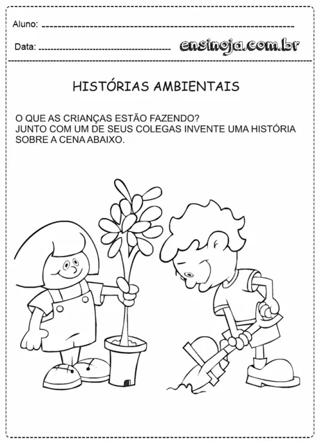 Crianças interagindo com plantas em uma atividade ambiental.
