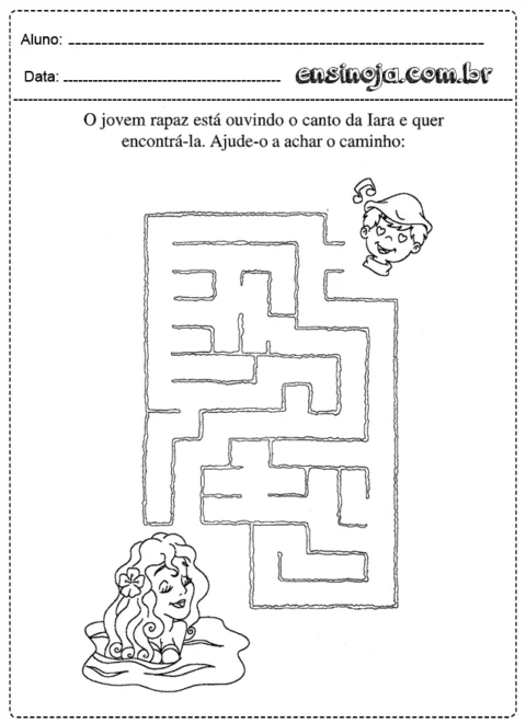 Atividade de labirinto onde um jovem rapaz deve encontrar a Iara.