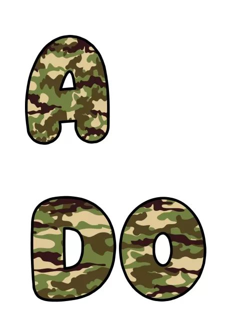 Letras A e DO estilizadas com padrão camuflado