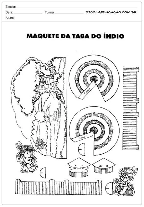Maquete da taba do índio para colorir e montar.