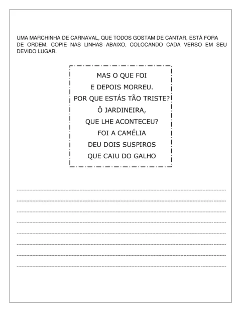 Uma marchinha de carnaval com versos para copiar.