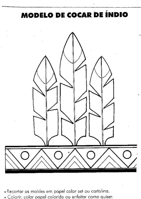 Modelo de cocar de índio para recortar e colorir.