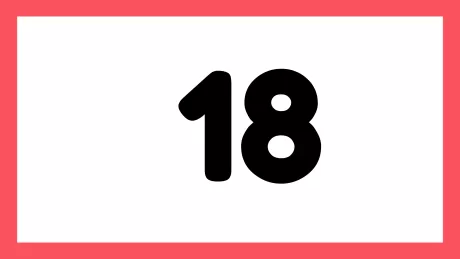 Número 18 em destaque sobre fundo colorido