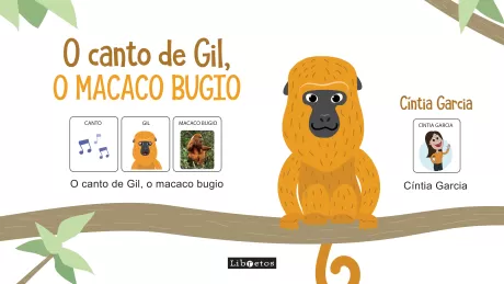 Ilustração de um macaco bugio com informações sobre o canto de Gil.