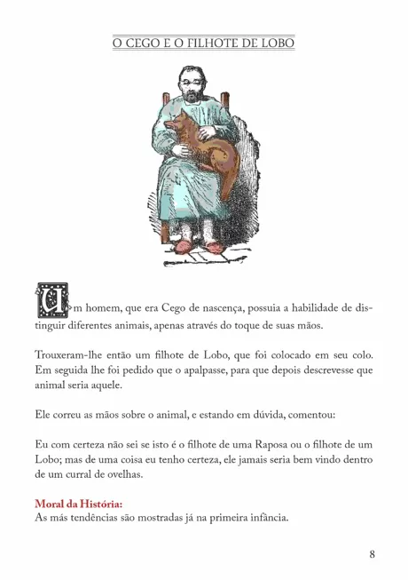 Um homem cego de nascença segurando um filhote de lobo em seu colo.