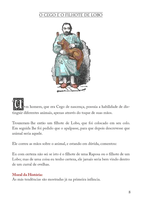 Um homem cego de nascença segurando um filhote de lobo em seu colo.