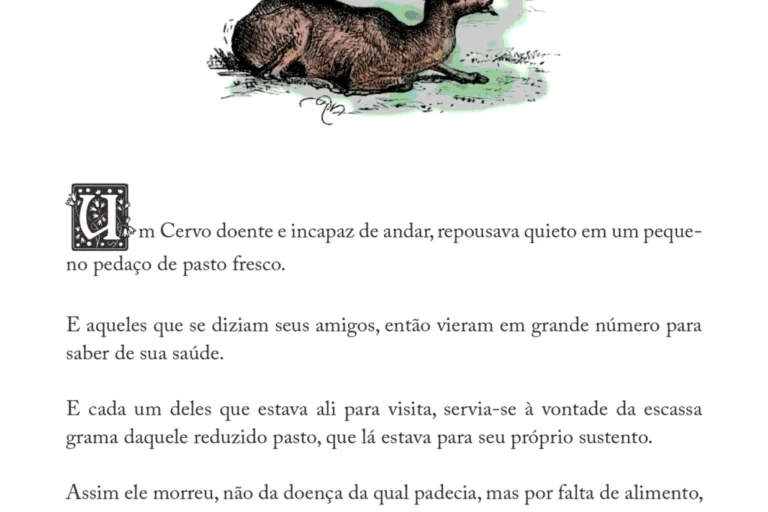 Ilustração de um cervo doente repousando em um pedaço de pasto fresco.