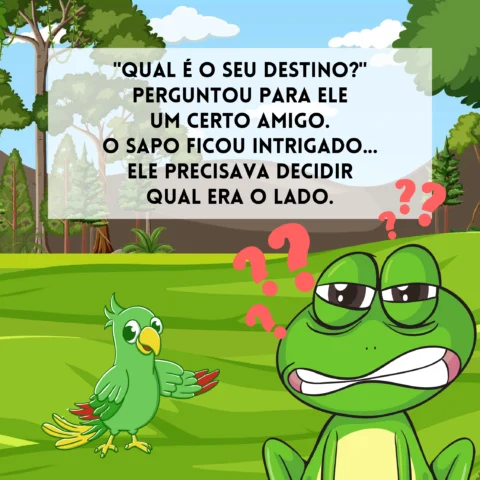O sapo e seu amigo pássaro discutem sobre o destino.