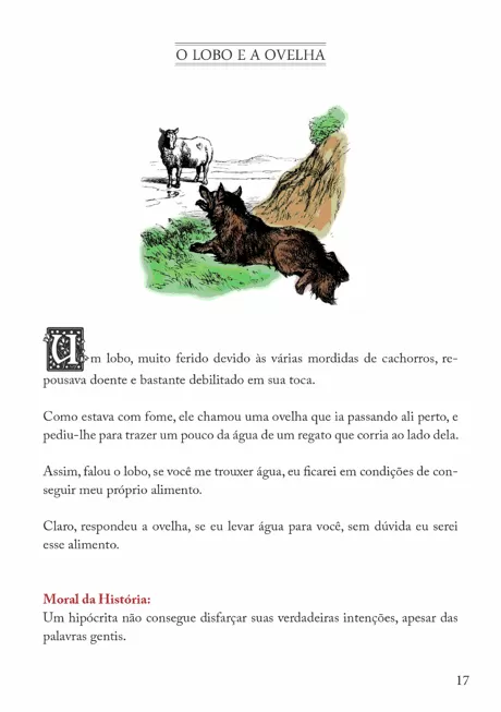 Ilustração do lobo e da ovelha na fábula 'O Lobo e a Ovelha'.