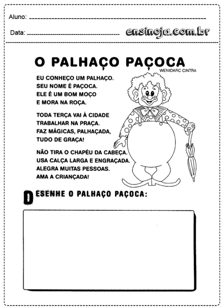 Desenho do palhaço Paçoca com espaço para desenho.