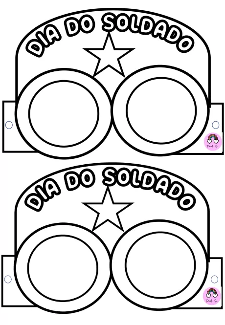 Desenho de óculos para colorir com a frase 'Dia do Soldado' e uma estrela.