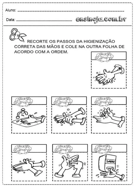 Atividade de recorte sobre a higienização das mãos.