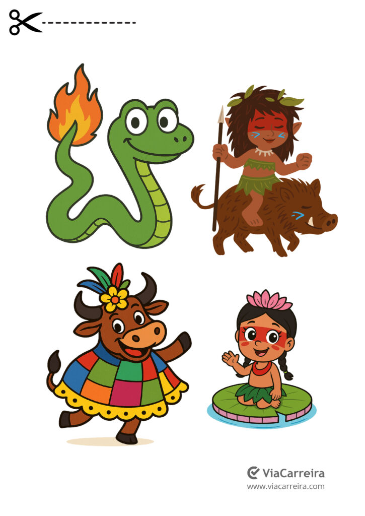 Personagens divertidos para atividades educativas.