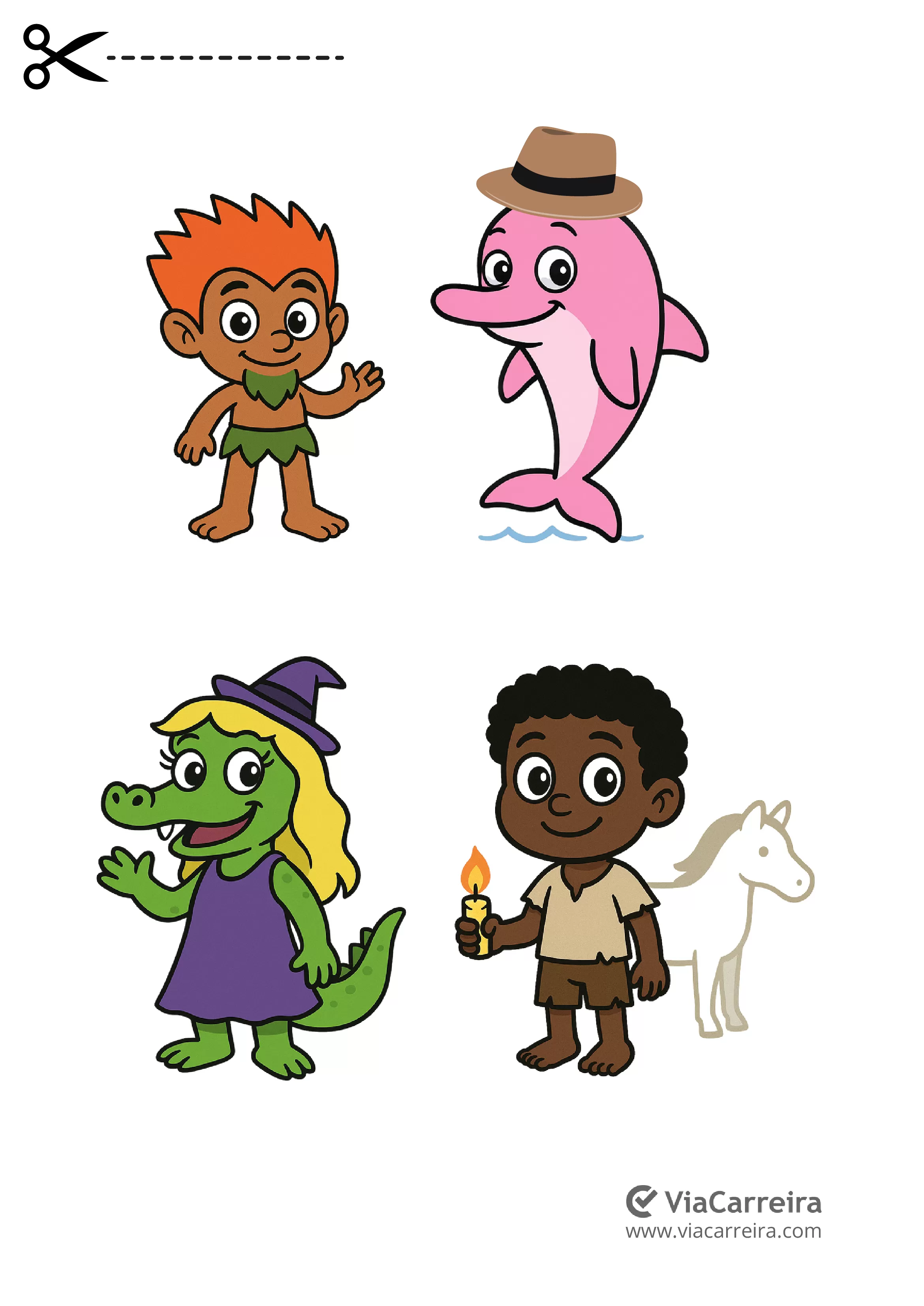 Personagens divertidos para atividades educativas.