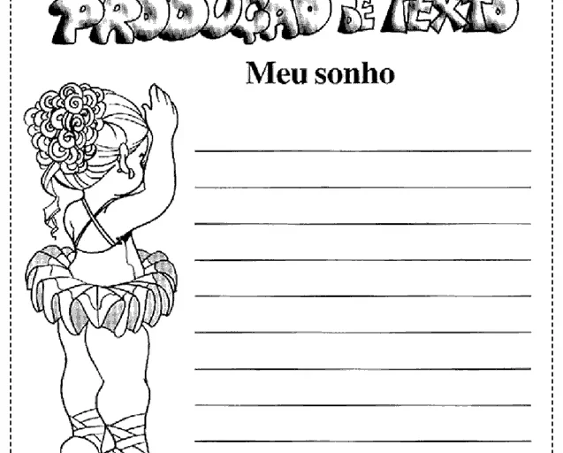 Desenho de uma bailarina com um caderno para produção de texto.