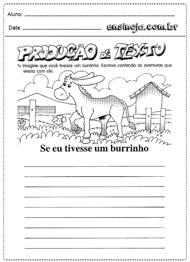 Desenho de um burrinho com espaço para produção de texto.