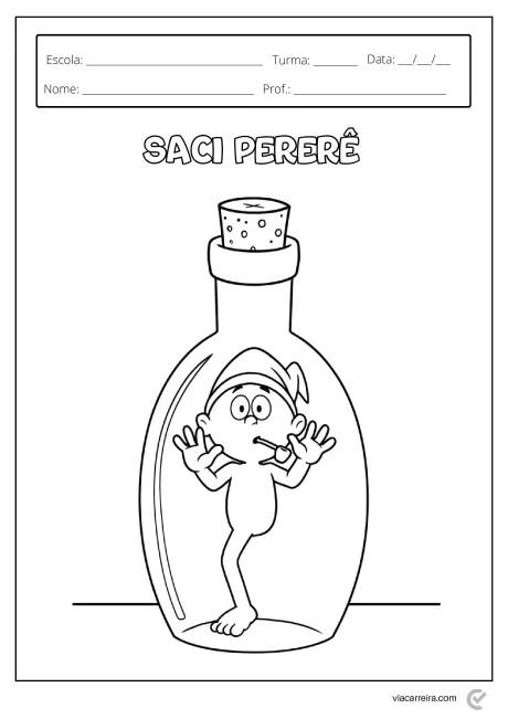 Desenho do Saci Pererê dentro de uma garrafa