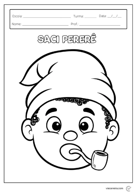 Desenho do Saci Pererê, personagem do folclore brasileiro, com um gorro e um cachimbo.
